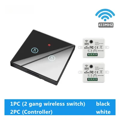 (Black, Way Control) Touch Wireless Wall Switch EU Type Smart Switch Wifi Controller Remote/Swit