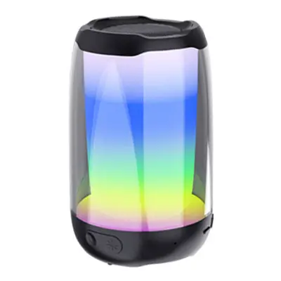 (Black) Bluetooth Speaker 360Stereo Sound FM Radio Wireless Portable TWS Speaker Color Light Woo