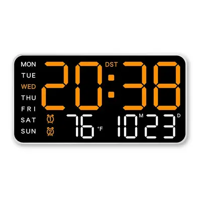 (White+Orange) Multifunctional LED Digital Wall Clock - Borderless, Hanging or Standing Display 