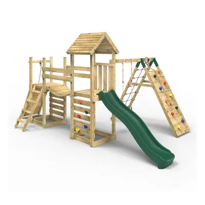 (Bear) Rebo Double Tower Climbing Frame with Flexible Bridge, Swing & Slide