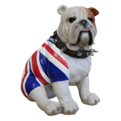 Sitting British Bulldog Sculpture Ornament Gift | Resin | Union Jack