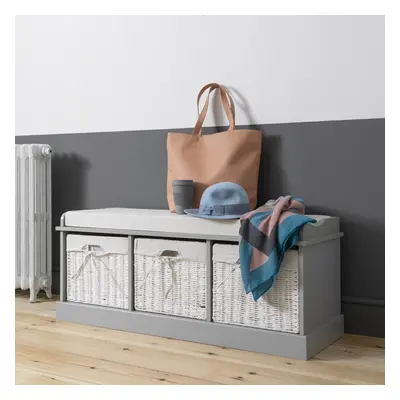 ( Baskets in Silk Grey) Stockholm Storage Bench with Baskets