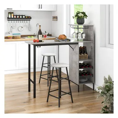 3PCS Bar Table Chairs Set Industrial Pub Table & Stools w/ Wine Racks