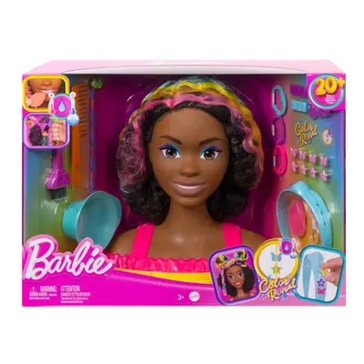 BARBIE STYLING HEAD NEON RAINBOW CURLY HAIR HMD79