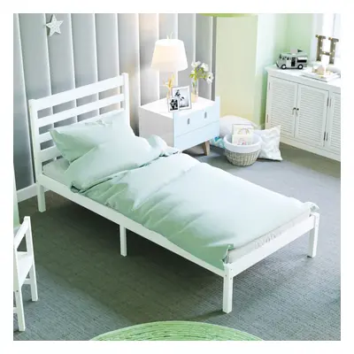 (White) Libra Bed Frame Kids Headboard Slatted Pine Wood