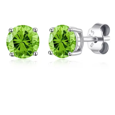 Sterling Silver August (Peridot) Birthstone Earrings Created with Zircondia Crystals