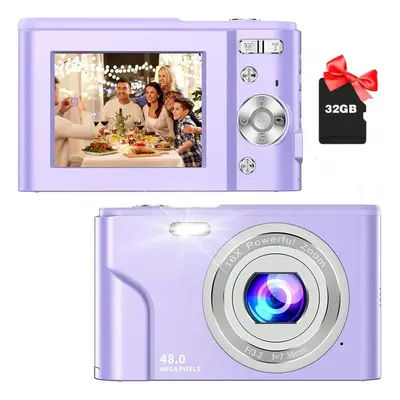 (Purple) Auto Focus Digital Camera, FHD 1080P/48MP, 32GB Card, 16X Zoom, Portable for Beginners