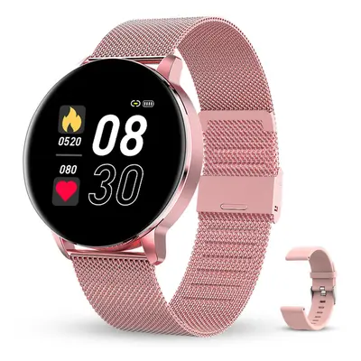 (Pink) 1.3 inch IPS Full Touch Screen Bluetooth 5.0 Heart Rate Blood Pressure SpO2 Monitor Multi