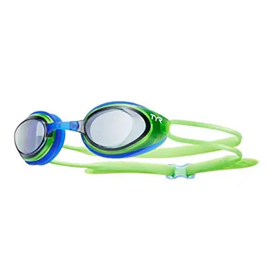 TYR Junior Blackhawk Racing Googles, Smoke/Fluro Green/Blue, One Size