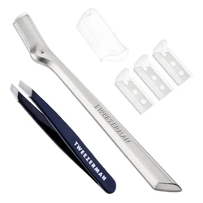 Tweezerman Exclusive Eyebrow Razor & Evening Blue Mini Slant Tweezer