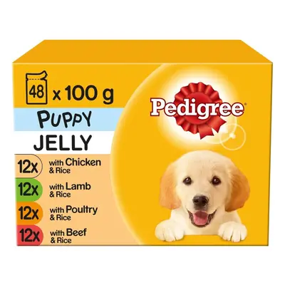 48 x 100g Puppy Junior Wet Dog Food Pouches Mixed Selection In Jelly