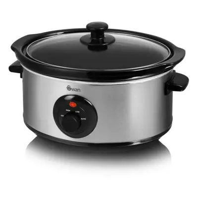 Swan Silver Stainless Steel Slow Cooker 6.5L