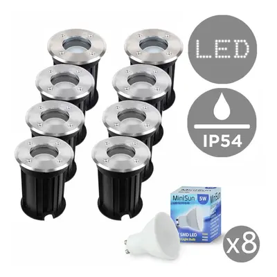 Pack of - Modern Bushed Chrome IP54 Rated Outdoor Garden Walk Over Lights - Complete with 5w GU1