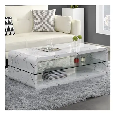 Xono High Gloss Coffee Table With Shelf In Vida Marble Effect