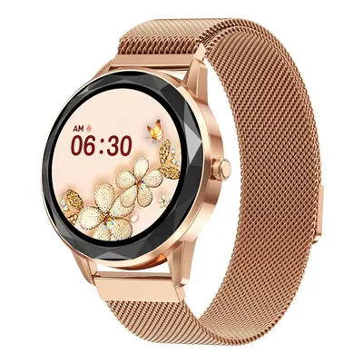 (Gold-Steel) 1.09 IPS Full Touch Screen Fashion Custom Dial Female Smart Bracelet Health Reminde