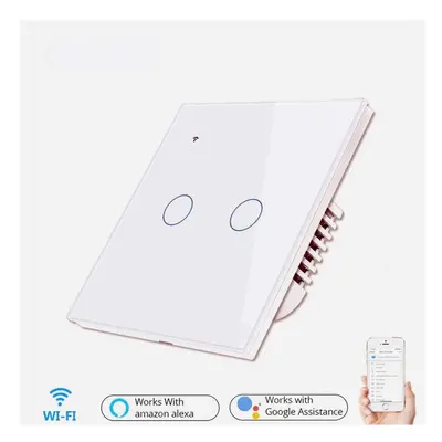 (White) Smart Light Touch Switch 2Gang EU Wireless Remote Control Works with Alexa Google Home