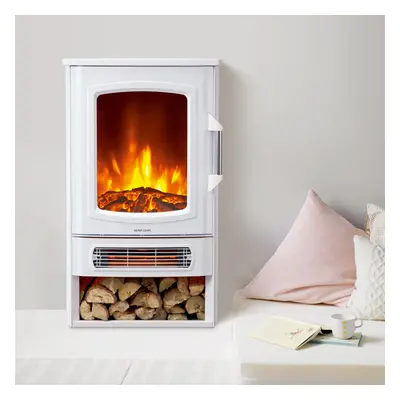 (WHITE) Neo Electric Heater Realistic Flame and Log Store