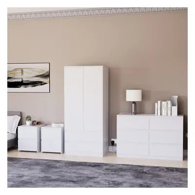 (White) Denver Piece Bedroom Set Drawer Chest Wardrobe