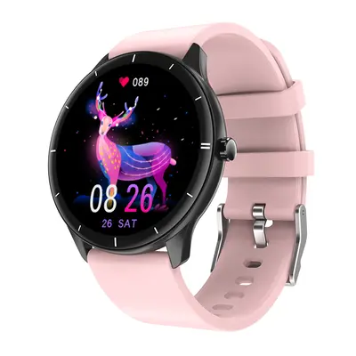 (Pink) 1.28 inch Large Round Display Real-Time Body Temperature Detection Heart Rate Blood Oxyge