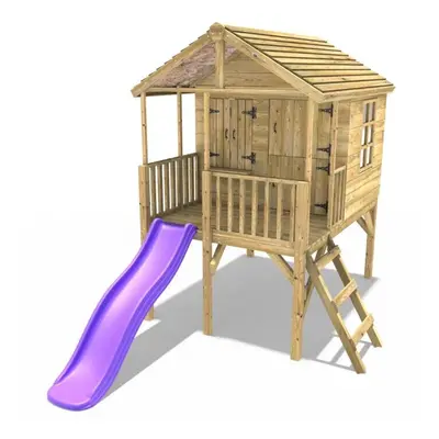 (Falcon, Purple) Rebo 5FT x 5FT Childrens Wooden Garden Playhouse on Deck with 6ft Slide