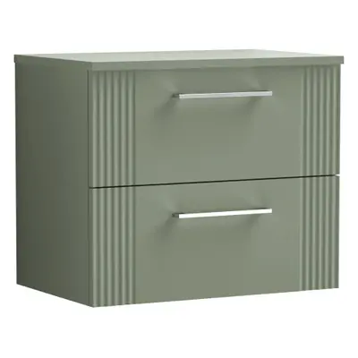 Retro Drawer Wall Hung Vanity Unit with Colour Coordinating Worktop - 600mm - Satin Green - Balt