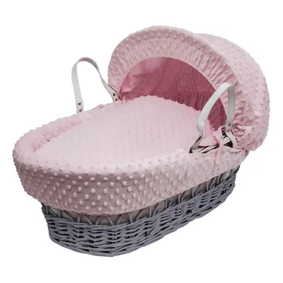 Girls Pink Dimple Grey Wicker Moses Basket With Mattress And Liner