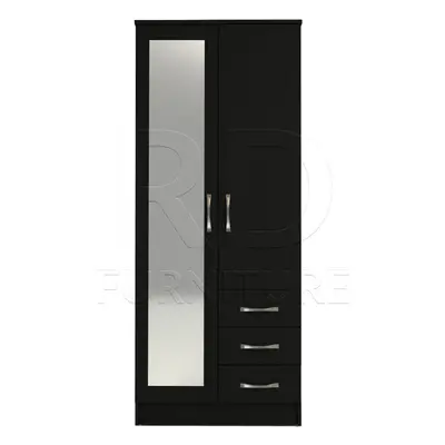 Ready assembled Classic Door Drawer Combi Mirrored Wardrobe Black