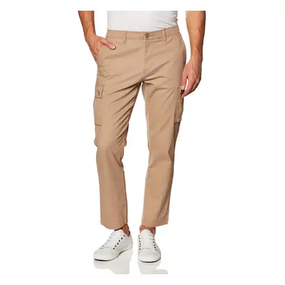 Mens Straight-Fit Stretch cargo Pant (Available in Big Tall), Dark Khaki Brown, 33W x 29L