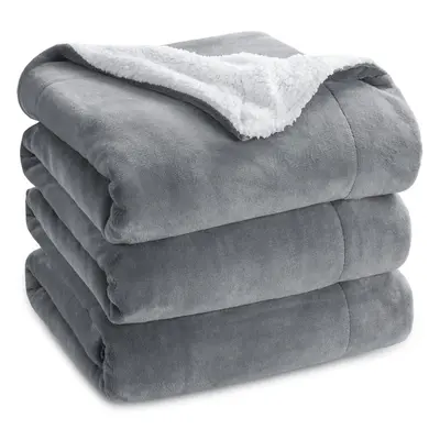 (King, - Grey) Sherpa Fleece Blanket Queen Size - Fluffy Microfiber Solid Blankets for Bed Large