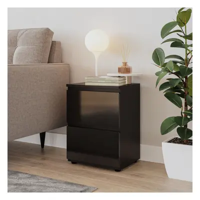 (Black & Black) High Gloss Drawer Skagen Wooden Bedside Cabinet No Handle Drawer Storage