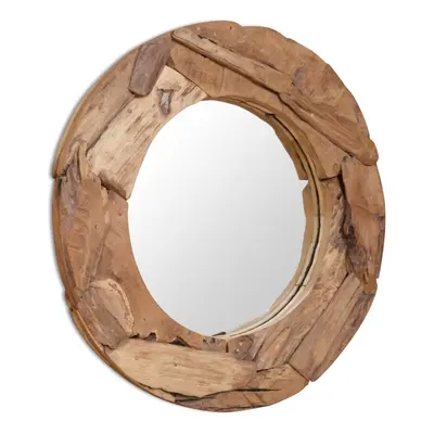 (80 cm) vidaXL Decorative Mirror Round Bathroom Wall Mirror Makeup Mirror Glass Teak