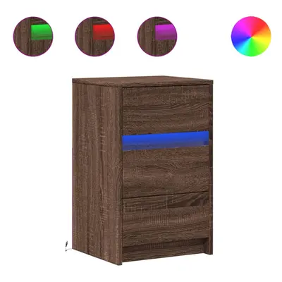 (brown oak) vidaXL Bedside Cabinet with LED Lights Bed Side Table Engineered Wood