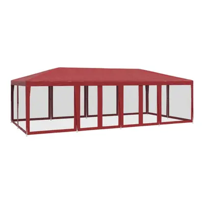 vidaXL Party Tent with Mesh Sidewalls Party Gazebo Canopy Marquee Red HDPE