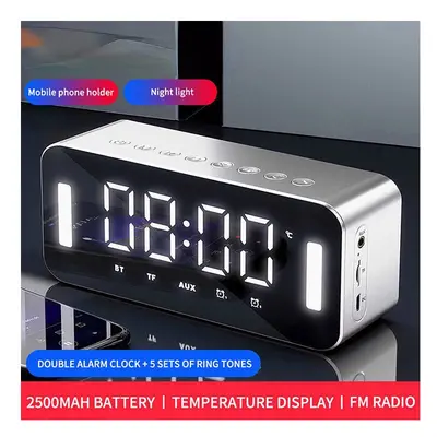 (White) Bluetooth 5.0 Full-Range Speaker 2500mAh Stereo Bass LED Display Digital Electronic Cloc