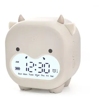 (Khaki) Timing Cow Shape Alarm Clock Digital Creative Electronic Clock Children's Student Voice 