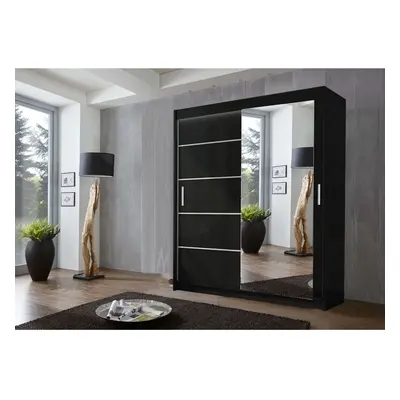 (203 cm, Black) Lyon and Door Sliding Mirror Wardrobe