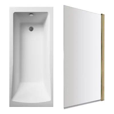 Square Single Ended Bath and Brushed Brass Bath Screen - x 700mm