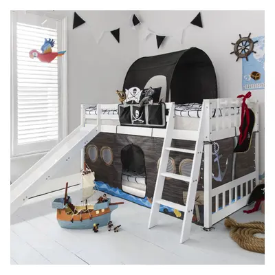 (Tuva Cabin Bed Low with Bunk Underbed Slide & Pirate Hideaway Package in Classic White ) Tuva C