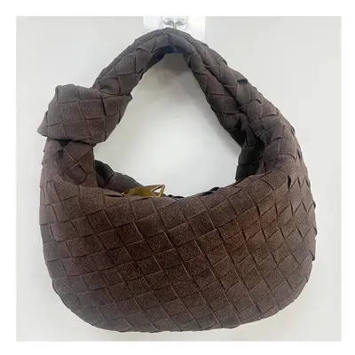 (Coffee) Pure Handmade Frosted Woven Handbag Underarm Large Capacity Classic Multicolor Knot Han