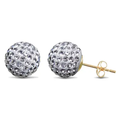 Jewelco London Ladies 9ct Yellow Gold White Round Crystal Disco Ball Stud Earrings, 10mm - JES21