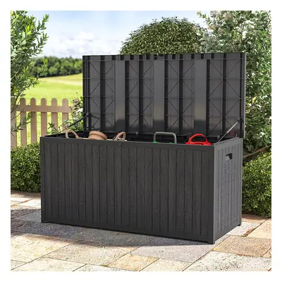 (430L-Anthracite) Outdoor Garden Storage Box Chest Cushion Plastic Shed Case Sit-On Lid