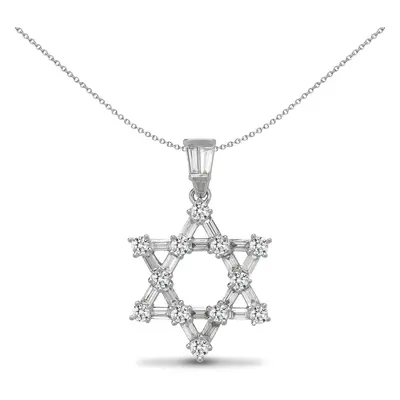 Jewelco London Ladies Solid 18ct White Gold Cluster Set Baguette G SI1 1ct Diamond Magen David S