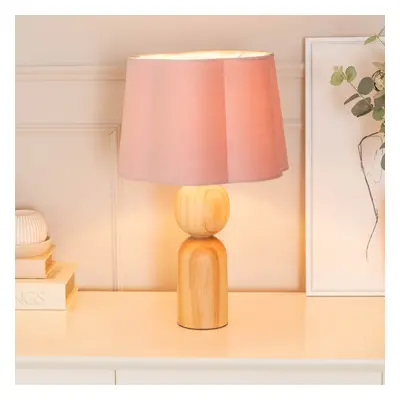 ValueLights Azalea Wooden Table Lamp Blush Velvet Scallop Shade & Bulb