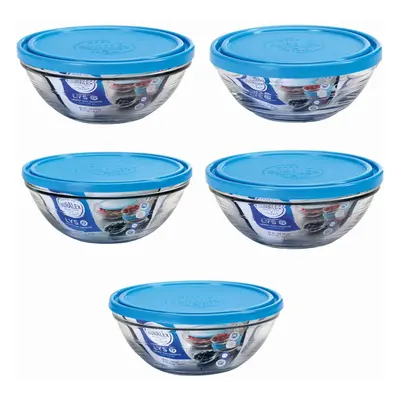 Duralex Freshbox Stacking Bowls with Lids - 12cm, 14cm, 17cm, 20cm, 23cm - Round - Set of