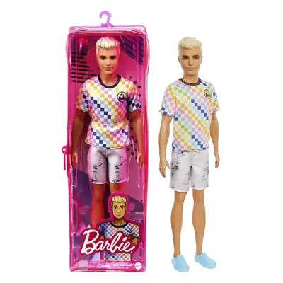 Barbie Ken Fashionistas Doll #174 with Sculpted Blonde Hair Wearing a Surf-inspired Checkered Sh