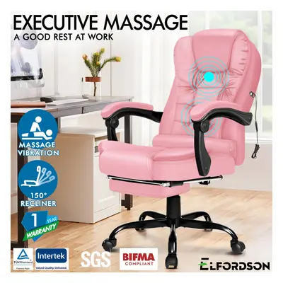 ELFORDSON Massage Office Chair Footrest Gaming Seat PU Leather Pink