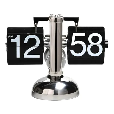 (Black) Vintage Flip Clock - 12-Hour Retro Stainless Steel Desk Clock with Large Display for Liv