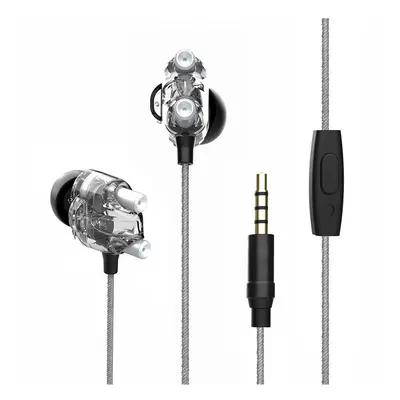 (Black) Dual Dynamic Driver Graphene Earphone 3.5mm Wired Control In-ear Heavy Bass Stereo Earbu