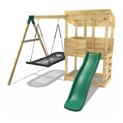 (Cascades - Boat Swing) Rebo Wooden Lookout Tower Playhouse with 6ft Slide