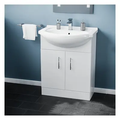 Dyon 650mm Floorstanding White Vanity Basin Unit Flat Pack